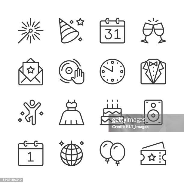 new year's celebration icons — monoline series - 31 january stock illustrations