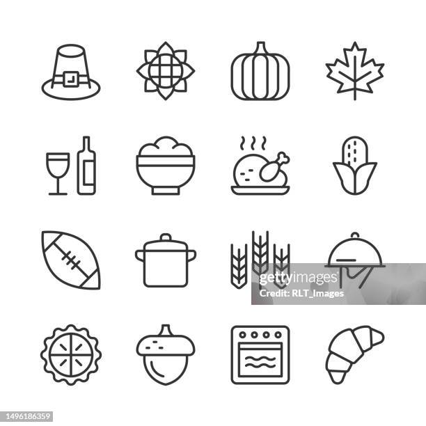 thanksgiving holiday icons — monoline series - cereal bowl stock illustrations