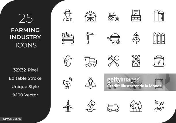 farming-line-icon-set - livestock infograph stock-grafiken, -clipart, -cartoons und -symbole