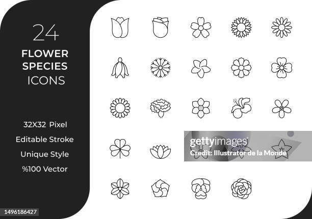 花の種の線アイコンセット - カーネーション点のイラスト素材／クリップアート素材／マンガ素材／アイコン素材