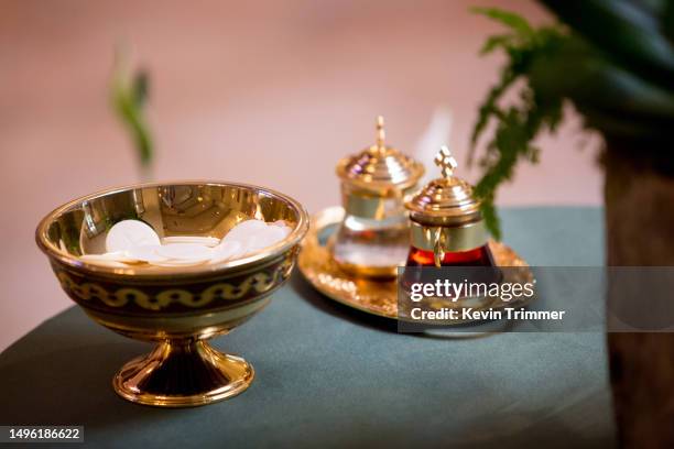 ciborium with hosts and cruets - communion wafer stock pictures, royalty-free photos & images