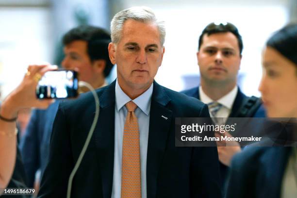 Speaker of the House Kevin McCarthy walks to the House Chambers to open up the legislative session in the U.S. Capitol Building on June 05, 2023 in...