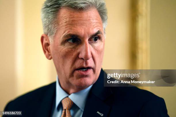 Speaker of the House Kevin McCarthy walks to the House Chambers to open up the legislative session in the U.S. Capitol Building on June 05, 2023 in...