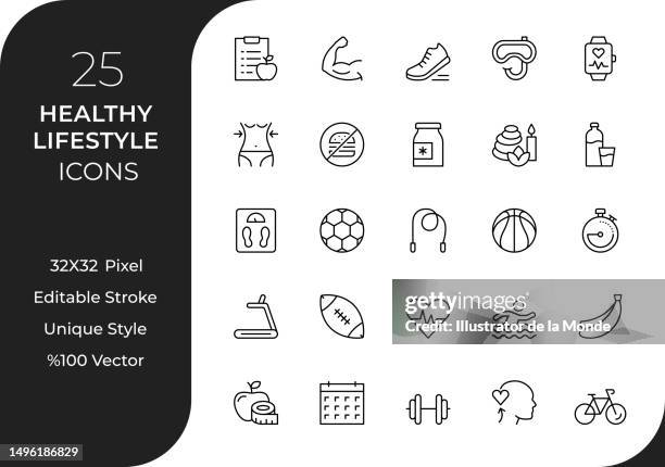 healthy lifestyle line icon set - jump rope stock illustrations