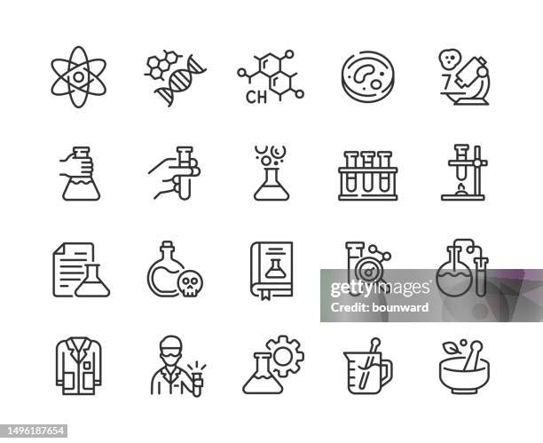 illustrations, cliparts, dessins animés et icônes de icônes de ligne chimique. pixel parfait. trait modifiable. - laboratoire