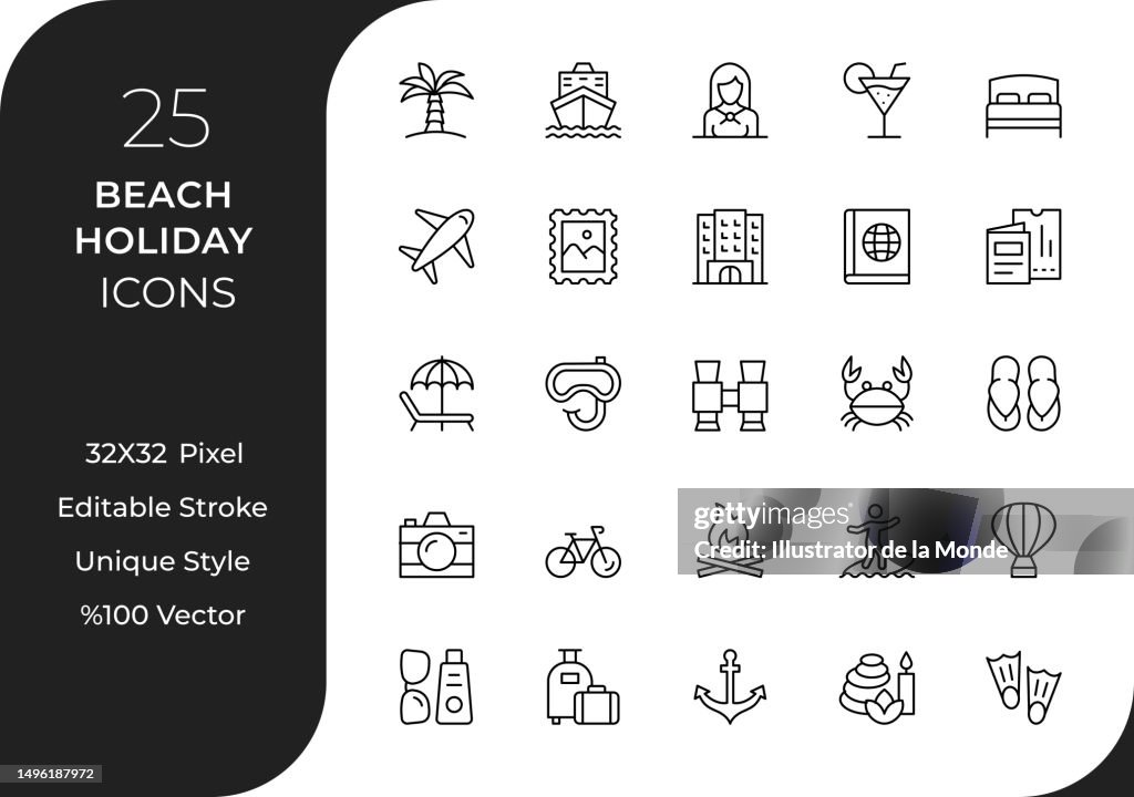 Beach Holiday Line Icon Set