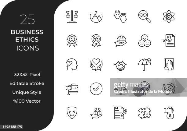 business ethics line icon set - environmental stewardship stock illustrations
