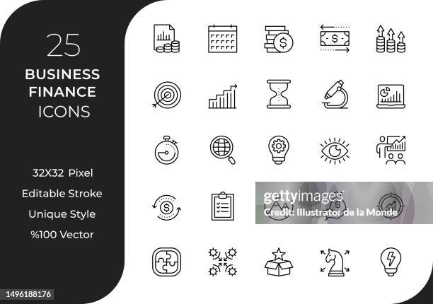 business finance line icon set - financial analyst stock illustrations