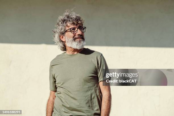 homme âgé satisfait à l’extérieur - homme 60 ans portrait photos et images de collection