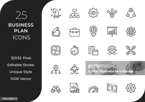 business plan line icon set - financial analyst stock illustrations