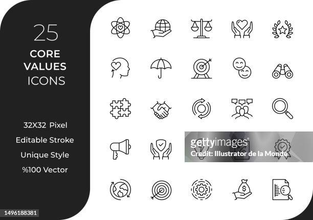 core values line icon set - adapting stock-grafiken, -clipart, -cartoons und -symbole