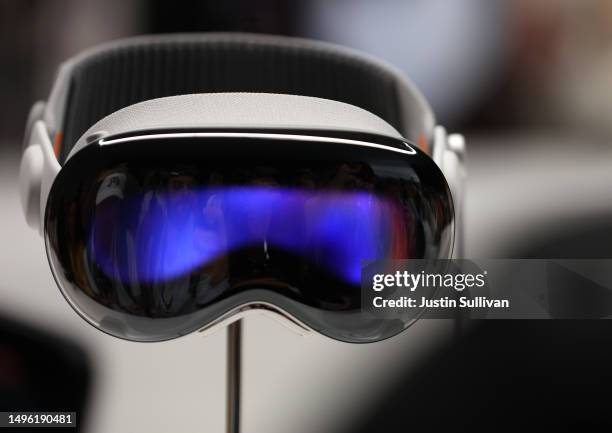 The new Apple Vision Pro headset is displayed during the Apple Worldwide Developers Conference on June 05, 2023 in Cupertino, California. Apple CEO...