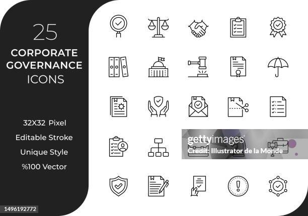 corporate governance line icon set - social contract stock illustrations