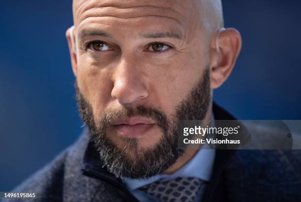 Sports pundit Tim Howard before the Premier League match between Everton FC and AFC Bournemouth at Goodison Park on May 28, 2023 in Liverpool,...