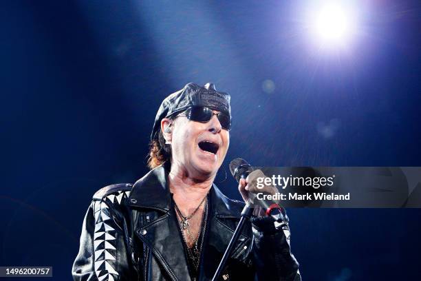 Singer Klaus Meine of the band Scorpions performs live onstage at Olympiahalle on June 05, 2023 in Munich, Germany.