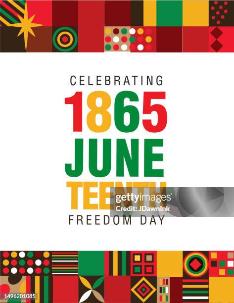 juneteenth freedom day celebration vertical design template with geometric african pattern - american civil rights movement stock illustrations