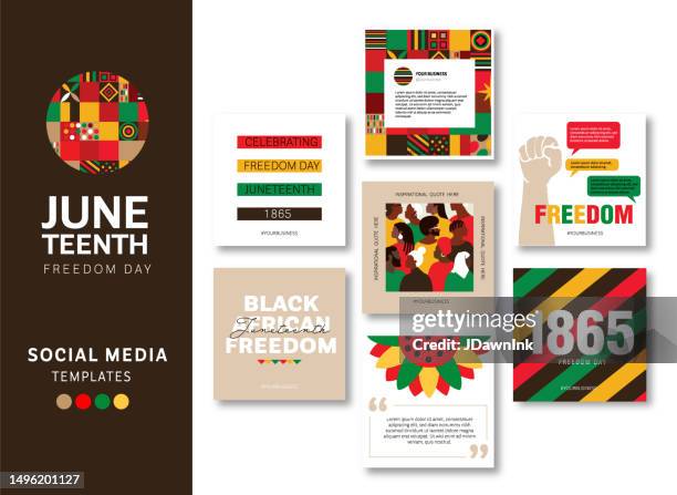 juneteenth freedom day celebration set of square social media templates for stories - social media template stock illustrations