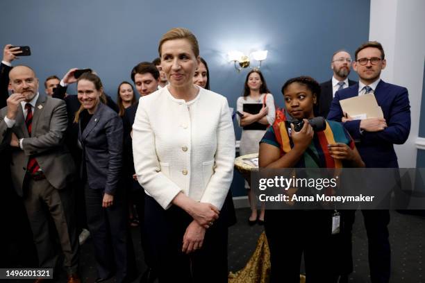 Prime Minister Mette Frederiksen of Denmark arrives at an event for the relaunch of the Congressional Friends of Denmark Caucus at the U.S. Capitol...