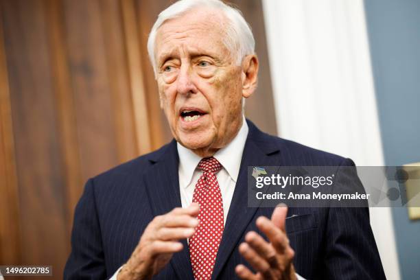 Rep. Steny Hoyer speaks at an event to relaunch the Congressional Friends of Denmark Caucus at the U.S. Capitol Building on June 05, 2023 in...