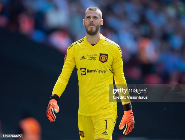 David de Gea of Manchester United during the Emirates FA Cup Final between Manchester City and Manchester United at Wembley Stadium on June 03, 2023...