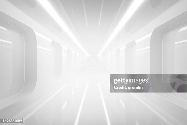 empty futuristic corridor - white technology background stock pictures, royalty-free photos & images