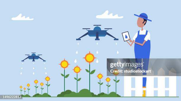 smart agriculture concept - farmer tablet stock illustrations