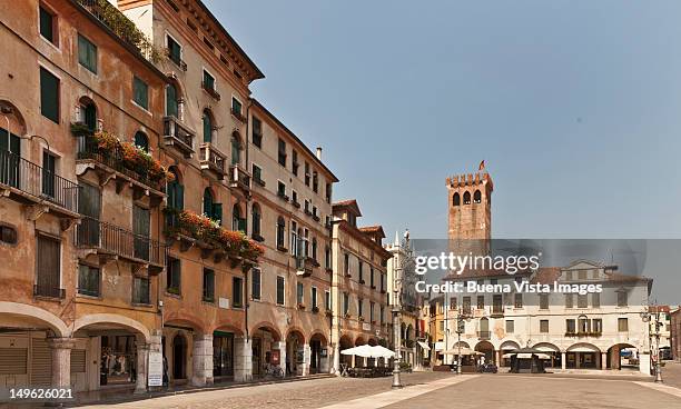 central piazza in the town of bassano del grappa - bassano del grappa stock pictures, royalty-free photos & images