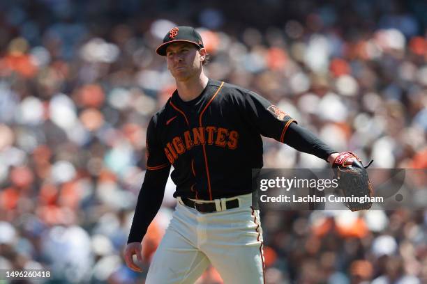 Pitcher Anthony DeSclafani of the San Francisco Giants looks on during the game against the San Francisco Giants at Oracle Park on June 04, 2023 in...