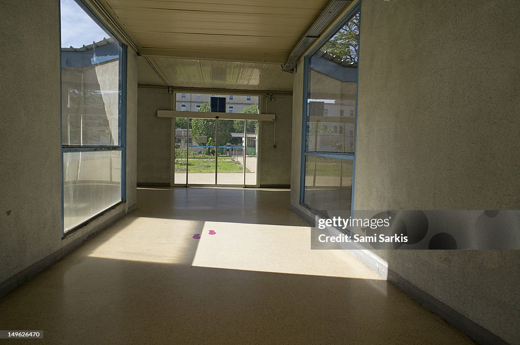 Empty corridor at a public hospital
