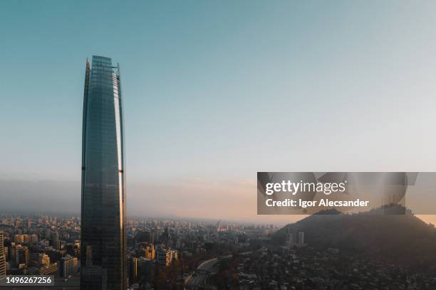 sky costanera santiago de chile - santiago chile sunset stock pictures, royalty-free photos & images