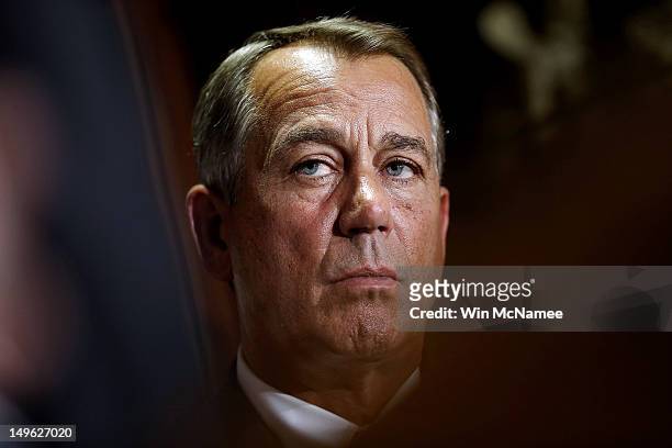 Speaker of the House John Boehner attends a press conference held by the House Republican Conference following a weekly meeting August 1, 2012 in...