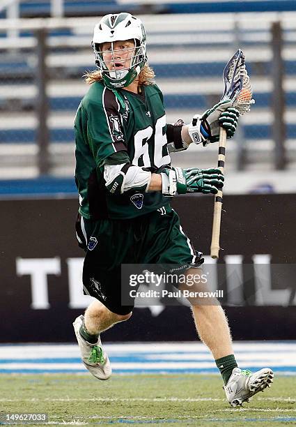 Matt Gibson of the Long Island Lizards moves the ball in the second quarter of a Lacrosse game against the Charlotte Hounds at James M. Shuart...