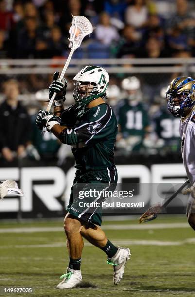 Max Seibald of the Long Island Lizards takes a shot during the fourth quarter of a Lacrosse game against the Charlotte Hounds at James M. Shuart...
