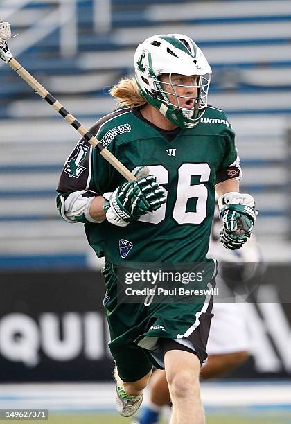 Matt Gibson of the Long Island Lizards in action during the first quarter of a Lacrosse game against the Charlotte Hounds at James M. Shuart Stadium...