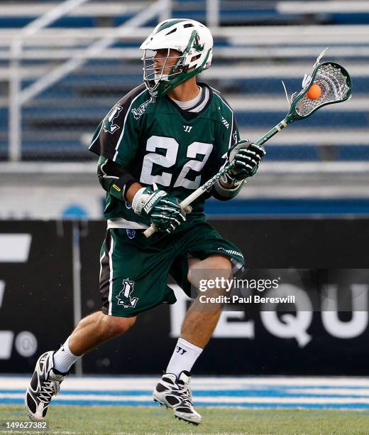 Tom Palasek of the Long Island Lizards looks to pass in the second quarter of a Lacrosse game against the Charlotte Hounds at James M. Shuart Stadium...