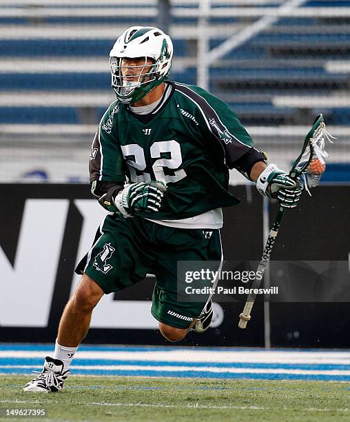 Tom Palasek of the Long Island Lizards moves the ball in the second quarter of a Lacrosse game against the Charlotte Hounds at James M. Shuart...