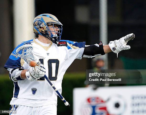 Matt Danowski of the Charlotte Hounds shouts directions in the first quarter of a Lacrosse game vs the Long Island Lizards at James M. Shuart Stadium...