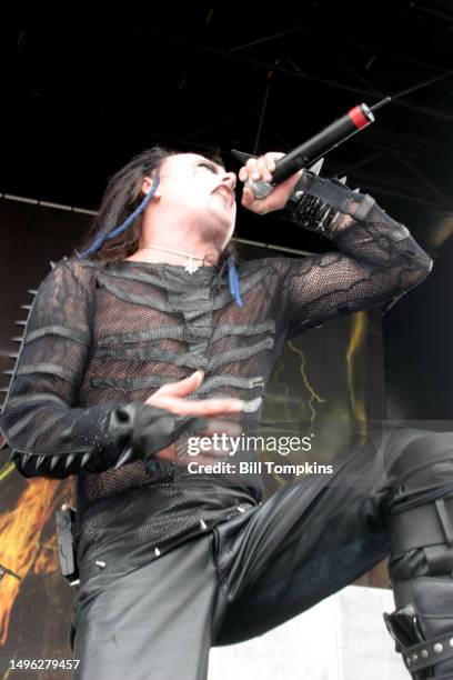 Dani Filth of Cradle of Filth performing and backstage portrait August 20th, 2003 in Camden.