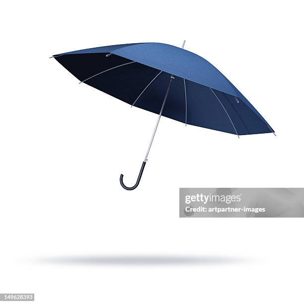 opened umbrella floating on a white background - paraguas fotografías e imágenes de stock