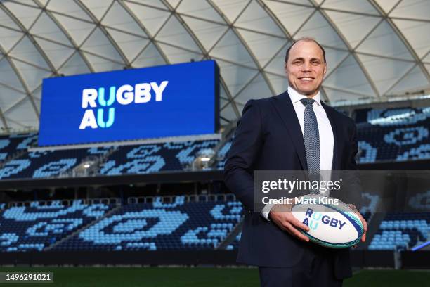 Newly appointed Rugby Australia CEO Phil Waugh poses during a Media Opportunity announcing the appointment of Phil Waugh as the new Rugby Australia...