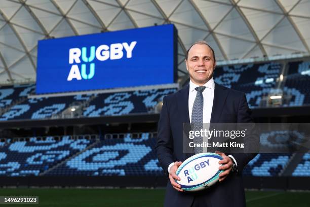 Newly appointed Rugby Australia CEO Phil Waugh poses during a Media Opportunity announcing the appointment of Phil Waugh as the new Rugby Australia...