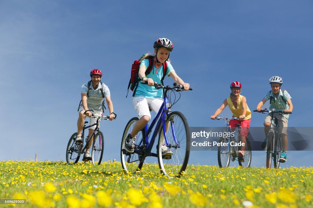 Family Cycling In Field High-Res Stock Photo - Getty Images