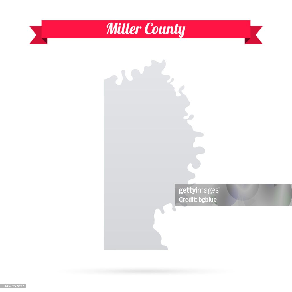 Miller County, Arkansas. Map on white background with red banner