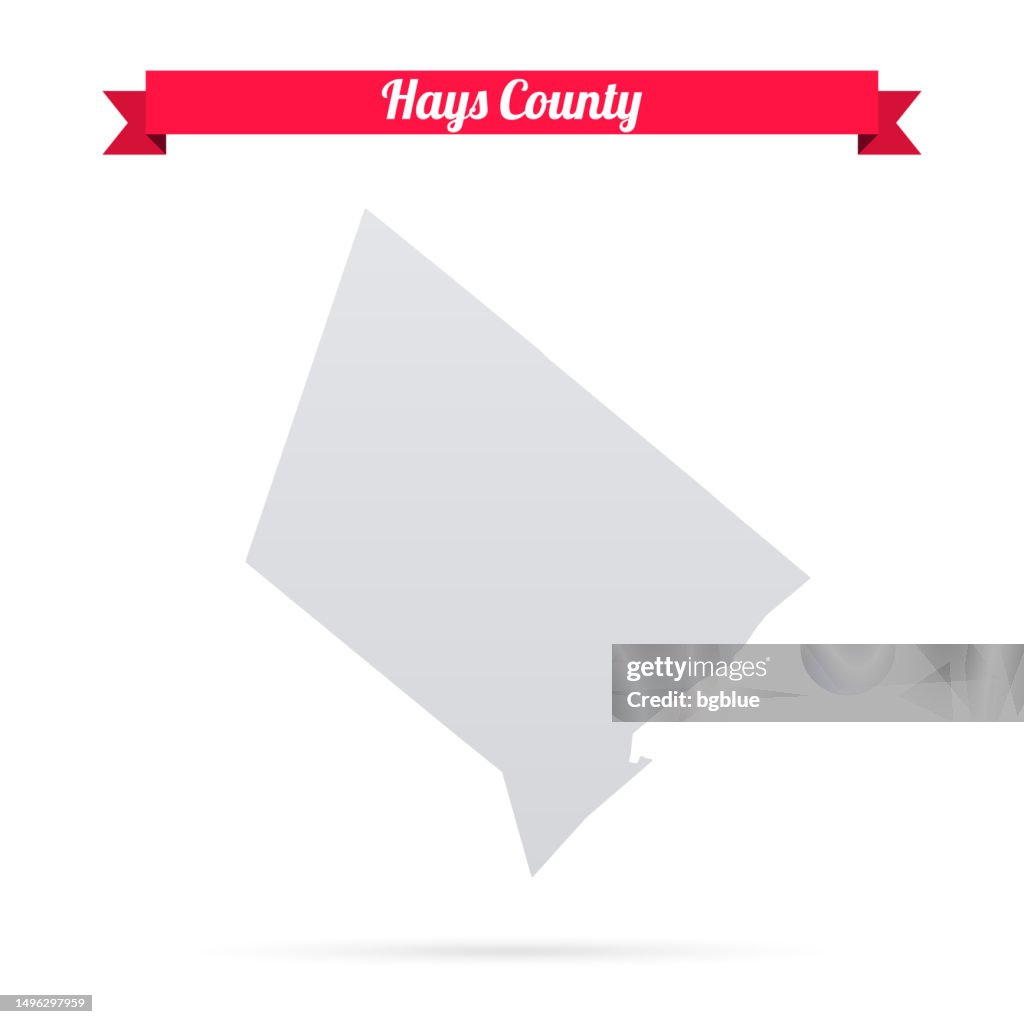 Hays County, Texas. Map on white background with red banner