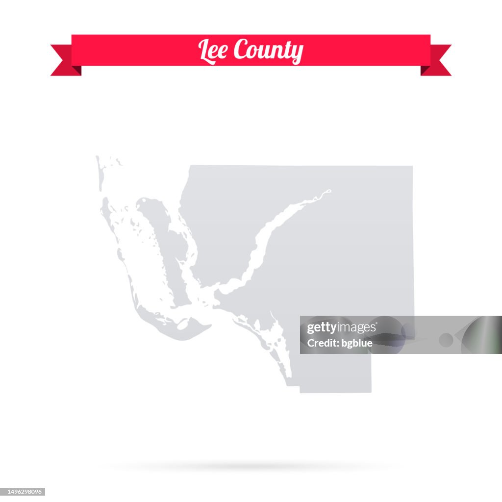 Lee County, Florida. Map on white background with red banner