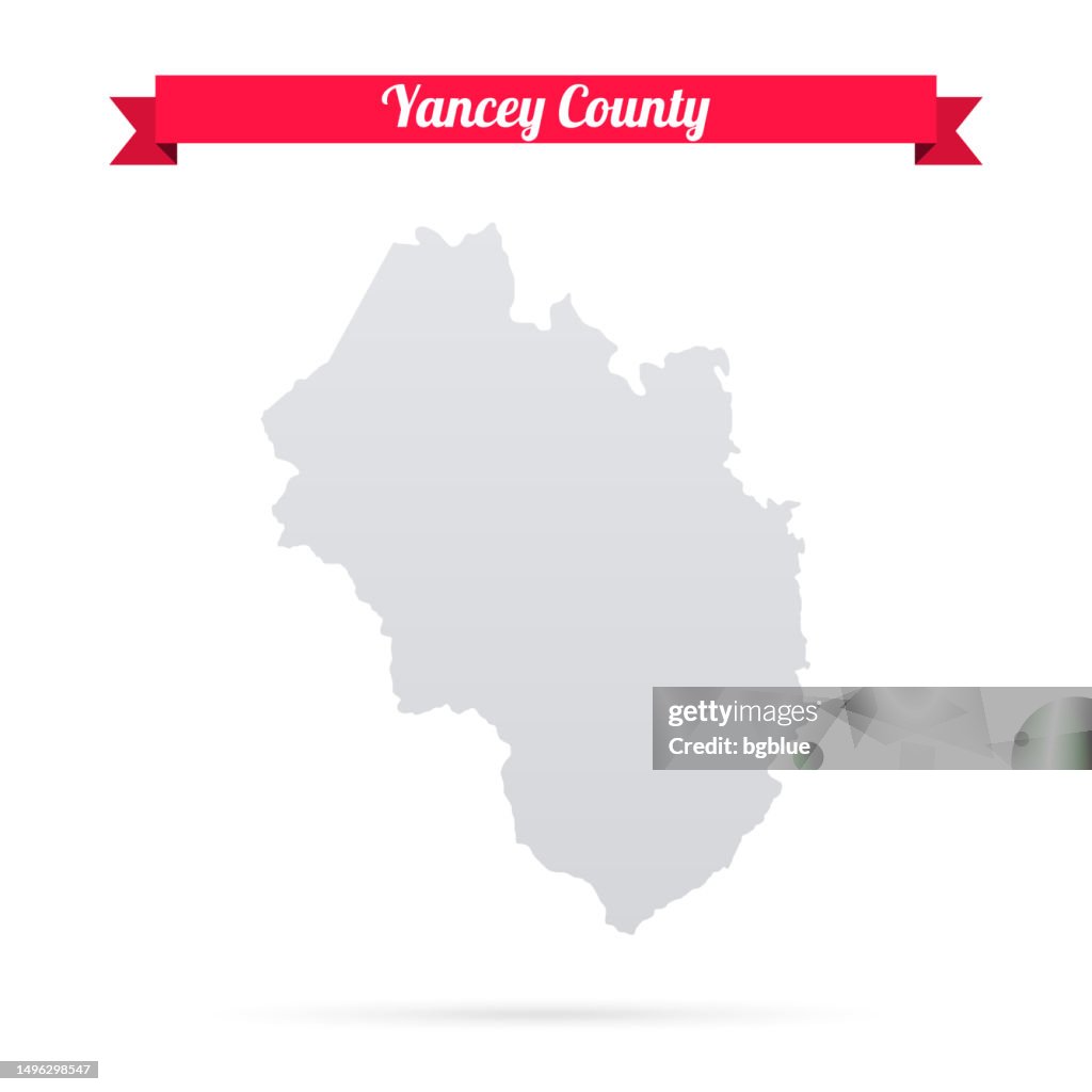 Yancey County, North Carolina. Map on white background with red banner