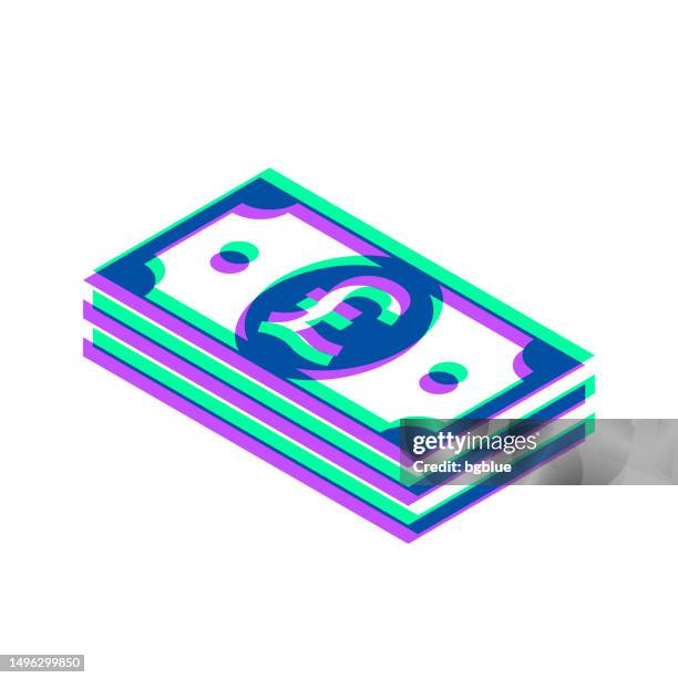isometric pound banknotes. icon with two color overlay on white background - pound note white background stock illustrations