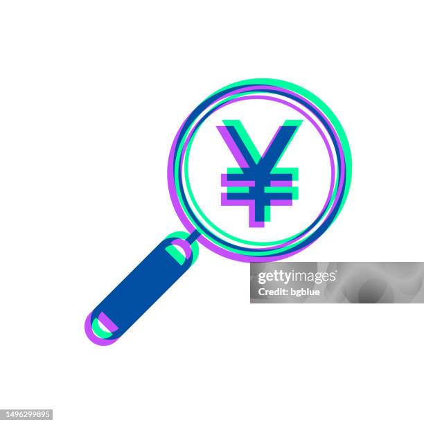 magnifying glass with yen sign. icon with two color overlay on white background - chinese money stock illustrations
