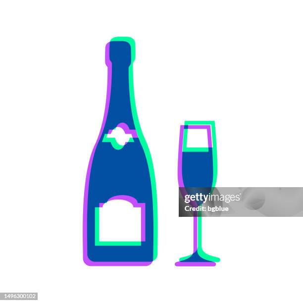 champagne bottle and glass. icon with two color overlay on white background - champagne flute transparent background stock illustrations