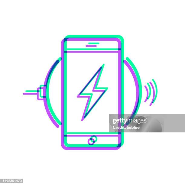 smartphone charging on wireless charger. icon with two color overlay on white background - wireless charging stock illustrations